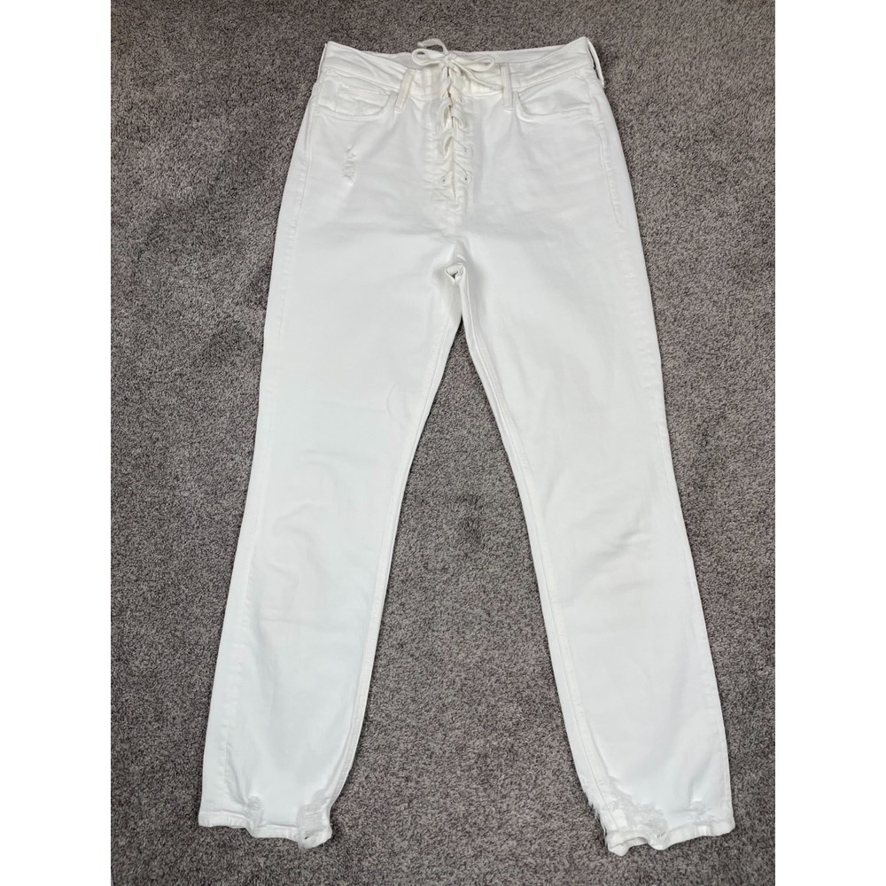 Mother Jeans Womens 29 Superior White Lace Up Dazzler Ankle Chew Denim Preppy